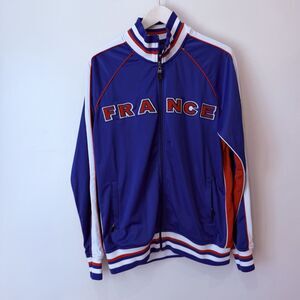France Track Jacket 10 Size Large Blue Red White Embroidered Vintage Style